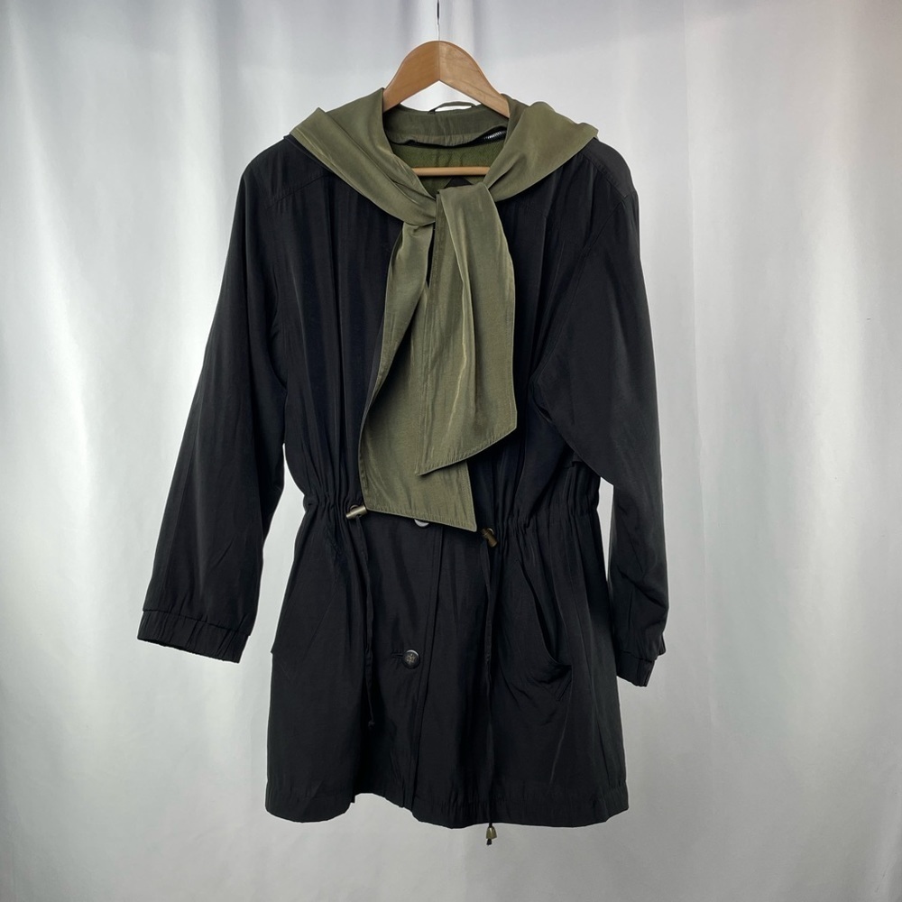 Gallery Black Jacket with Olive Green Scarf Detail